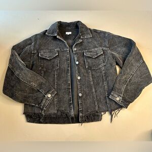 POL Black Corduroy Jacket Distressed Frayed Hem Button Front Women’s Size L